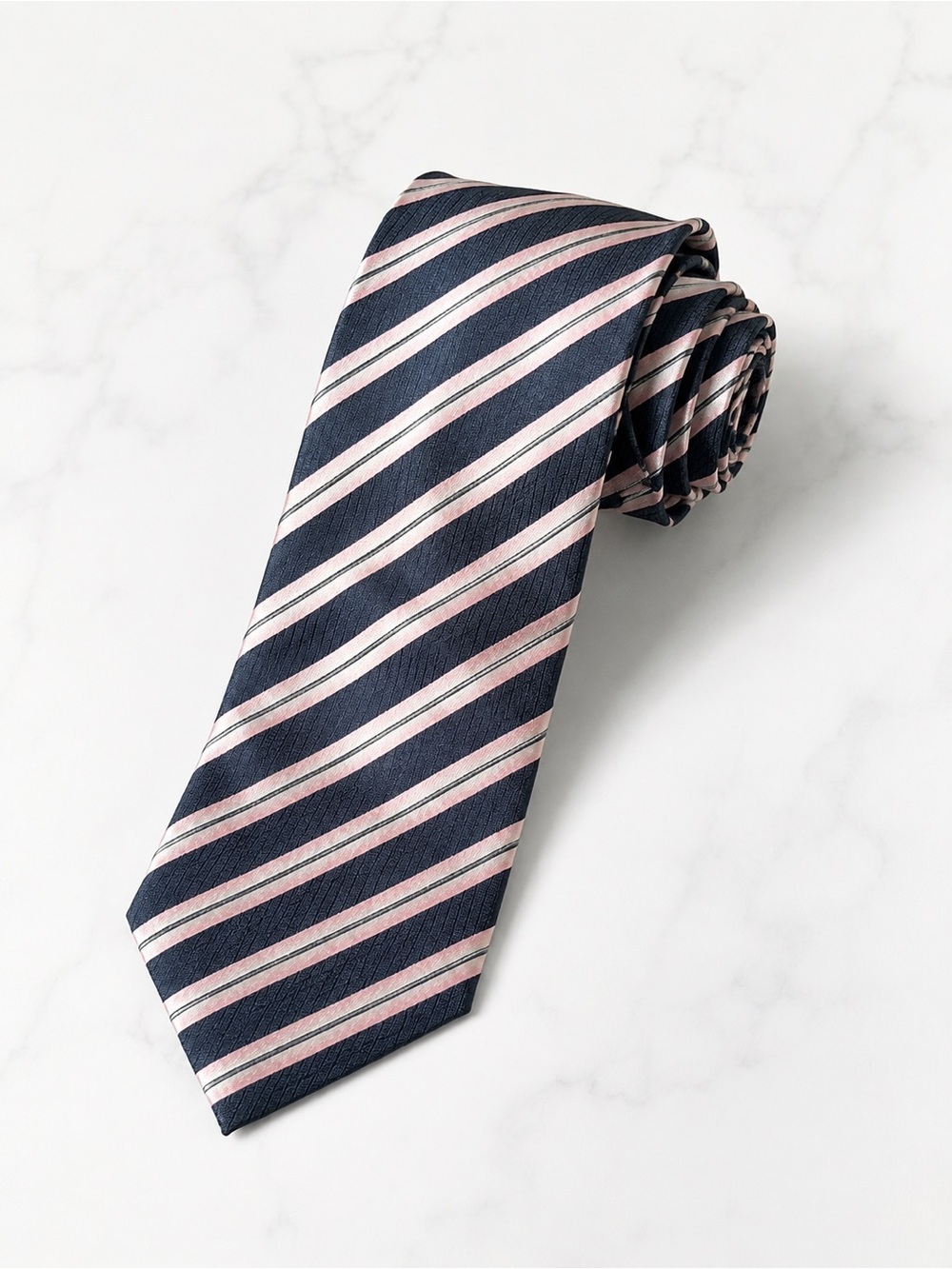 Foggia Navy Pink Striped 100% Silk Tie